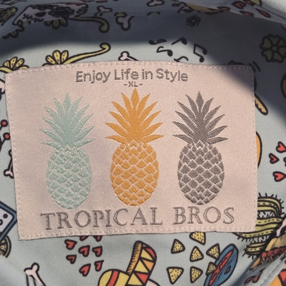 Tropical Bros Mens Super Stretch Mexican Fiesta Candy Skull Hawaiian Shirt XL - Picture 7 of 8